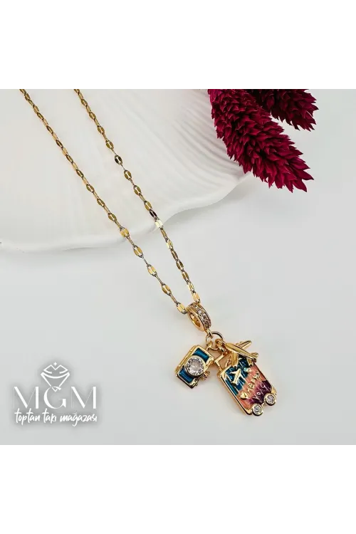 Çelik Mineli Zirkon Taşlı Kolye - Kl0241