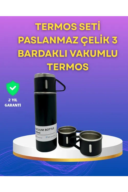 Çelik Termos Bardak Seti | 500 Ml Kapasite, Kaymaz Taban, Hediye Kutulu
