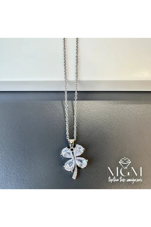 Çelik Zirkon Taşlı Yonca Kolye - Kl0165