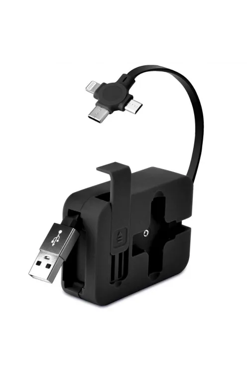 Cep Tipi Telefon Tutuculu Makaralı Uzayıp Kısalabilen 3'ü 1 Arada Usb Şarj Kablosu