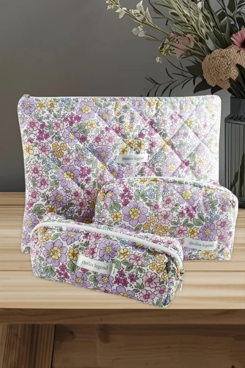 Çiçek Desenli Kalem Makyaj Labtop Bilgisayar Set Çantası