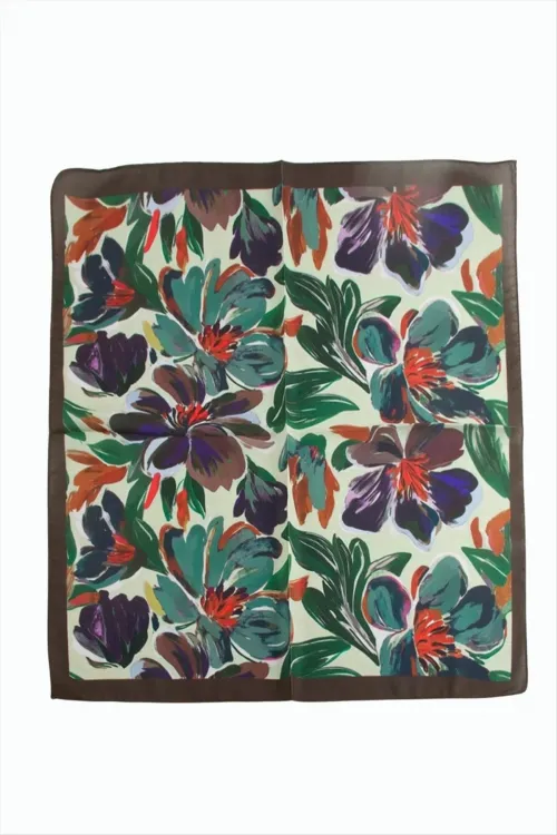 Çiçek Desenli Zr Şifon Fular 50*50 cm