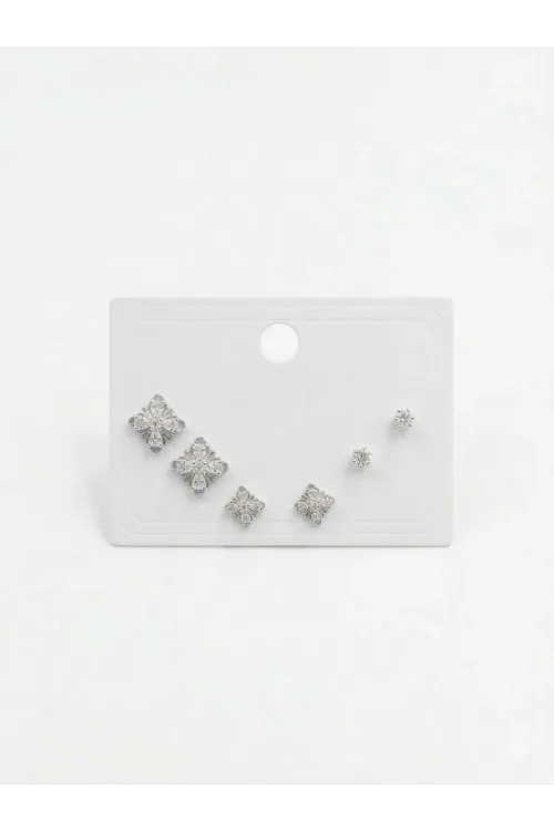 Çiçek Detaylı Altılı Küpe - Kp00642