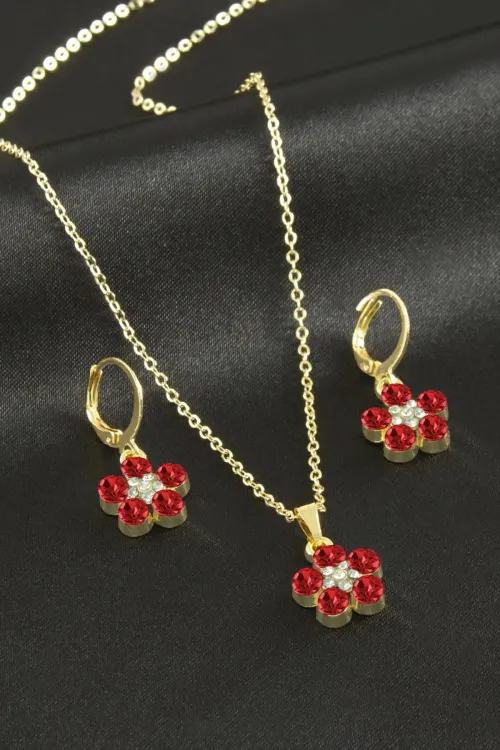 Çiçek Taşlı Set Kolye