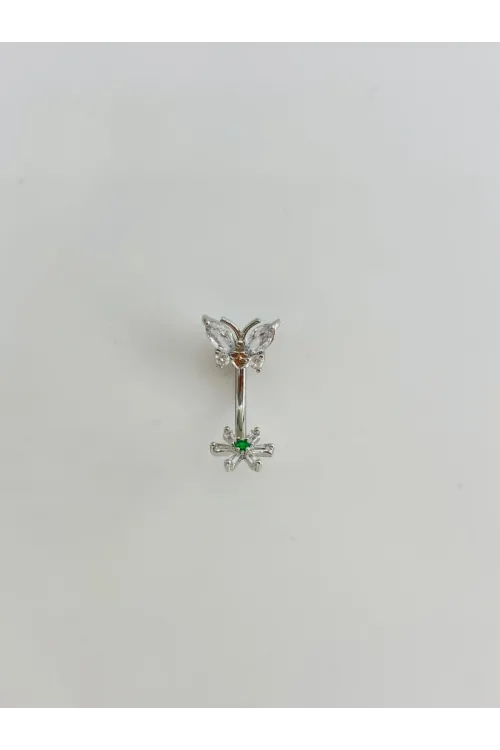 Çiçek Ve Kelebek Detaylıgöbek Piercing - Pg0128