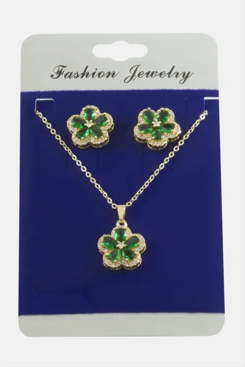 Çiçek Zirkon Taşlı Set Kolye