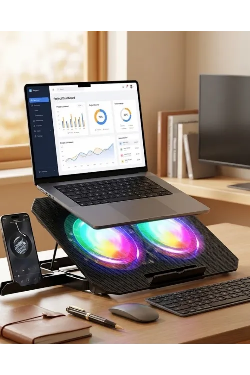 Çift Fanlı Laptop Soğutucu Rgb Işıklı Sessiz Notebook Standı