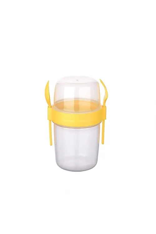 Çift Hazneli - Çatal Kaşıklı Portatif Müsli -atıştırmalık Kabı 800 Ml