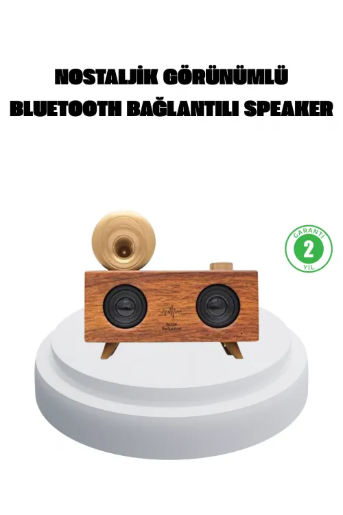 Çift Hoparlörlü Bluetooth Gramofon Speaker – Fm Radyo, Usb, Sd Kart Ve Aux Girişli