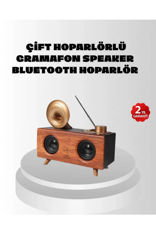 Çift Hoparlörlü Retro Bluetooth Speaker 1800mah Bataryalı Aux Usb Sd Kartlı