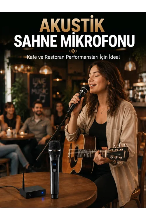 Çift Kablosuz El Mikrofonu Net Ses Kalitesi Ve Dijital Gösterge