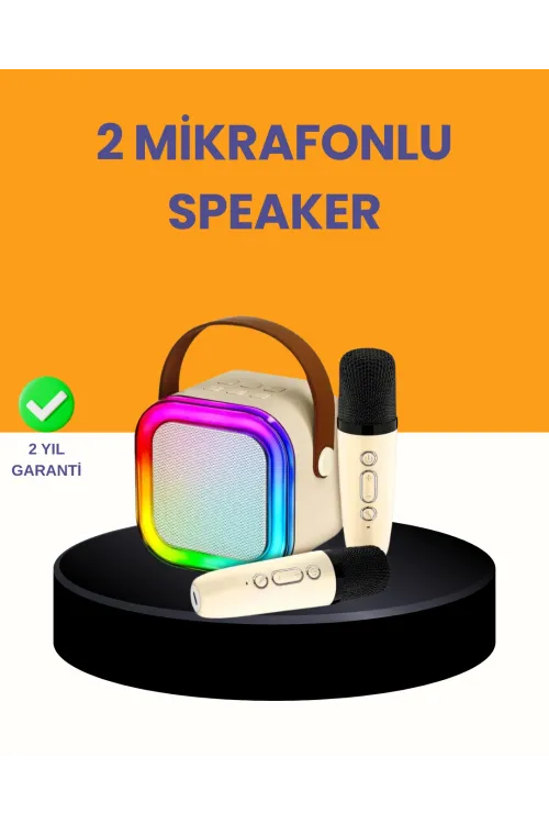 Çift Mikrofonlu Kompakt Karaoke Hoparlör – Uzun Pil Ömrü