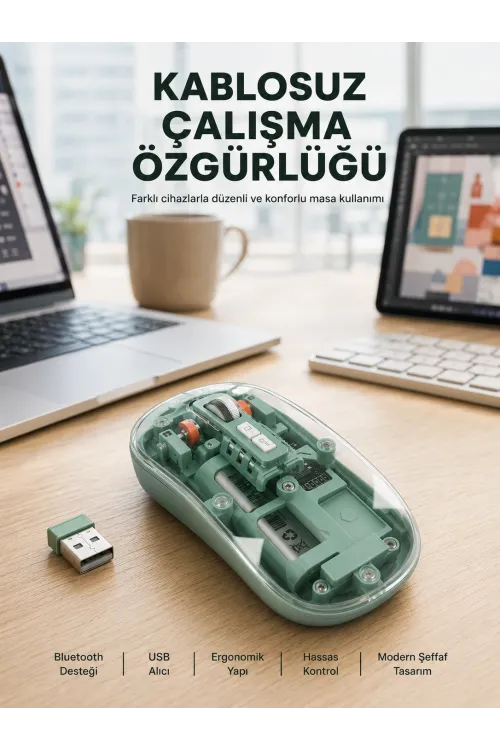 Çift Mod Bağlantılı Kablosuz Mouse Bluetooth Ve Usb Alıcılı Yeni Nesil
