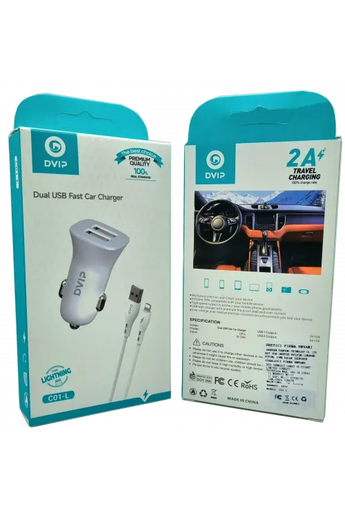 Çift Usb Girişli (iphone) Kablolu Araç Şarj Aleti Dvip C01-L