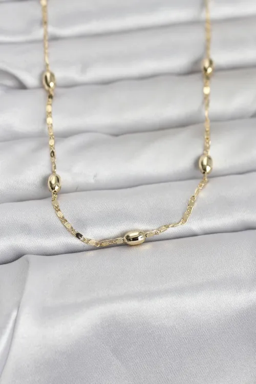CM 14K Gold Renk Damla Topçuklu Zincir Model 60 cm Kadın Kolye