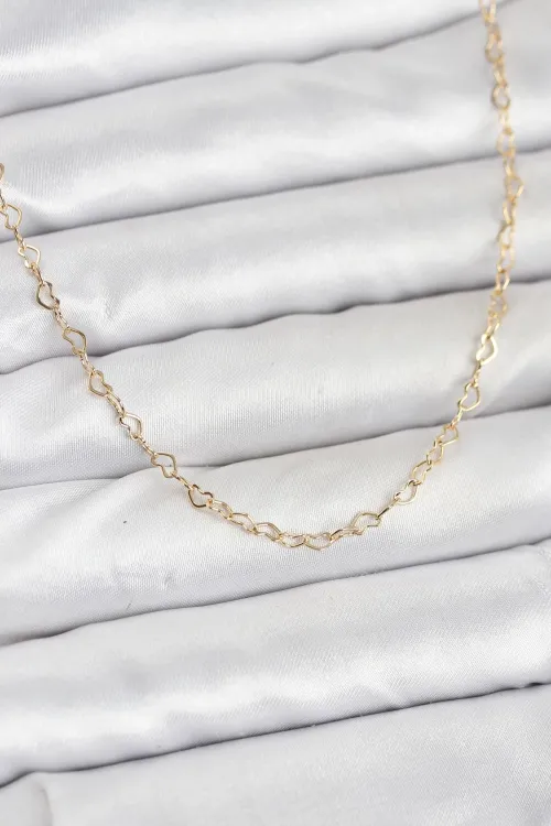 CM 14K Gold Renk Kalp Zincirli Kadın Kolye