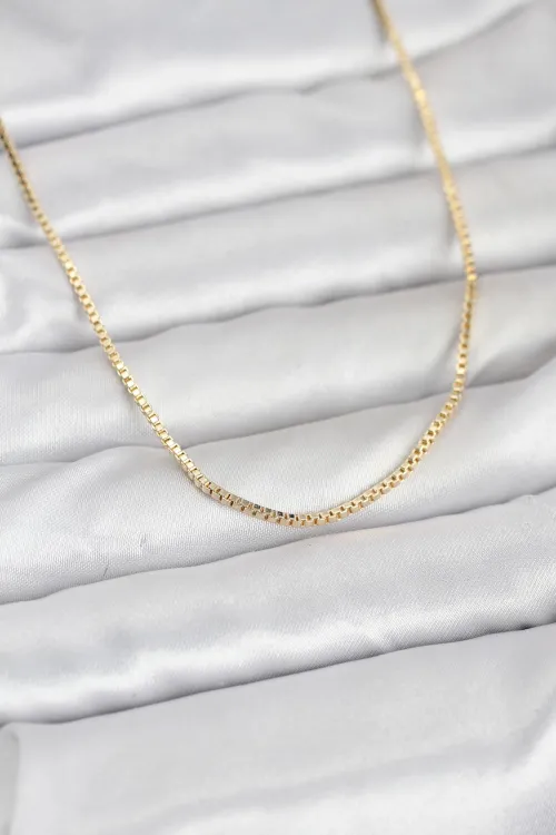 CM 14K Gold Renk Kare Zincirli Model 60 cm Kadın Kolye