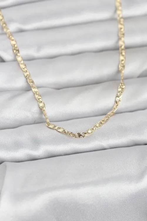 CM 14K Gold Renk Lazer Zincirli Model 60 cm Kadın Kolye