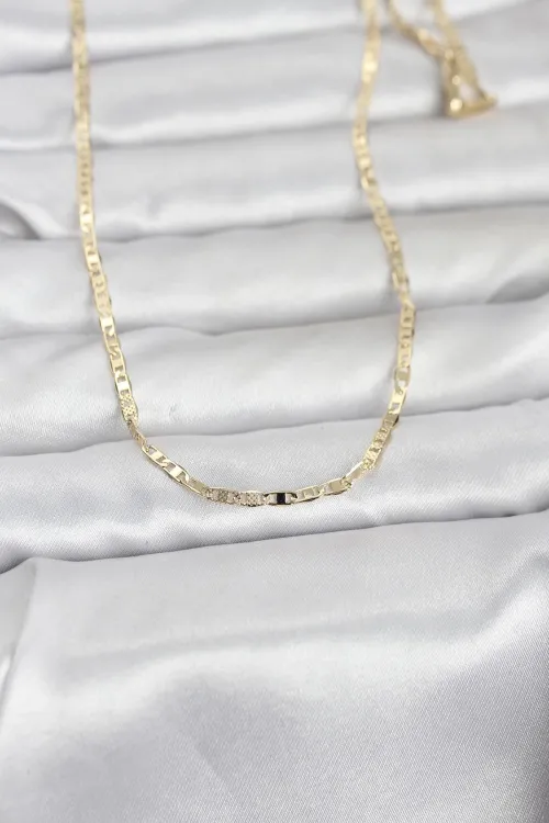 CM 14K Gold Renk Lazerli Yassı Model Zincirli 60 cm Kadın Kolye