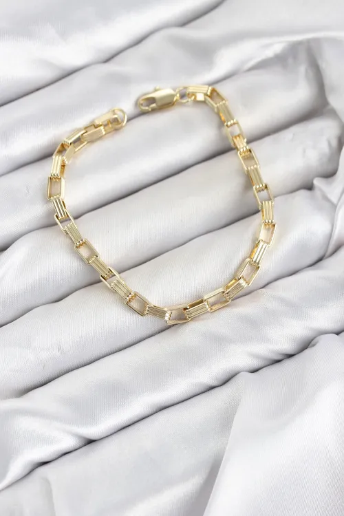 CM Kare Halka Model Gold Renk Pirinç Kadın Bileklik