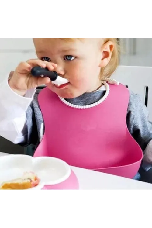 Çocuk Bebek Mama Önlüğü Dökülme Engelleyici Bükülebilir Pembe