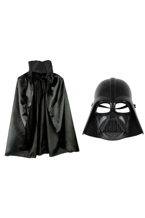 Çocuk Boy Yıldız Savaşları  Wars Darth Vader Maskesi Ve 90 Cm Pelerin Seti Siyah