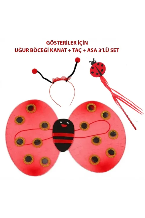 Çocuk Gösteri İçin Uğur Böceği Kanat + Taç + Asa 339lü Kostüm Seti