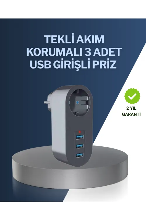 Çocuk Korumalı Termal Priz – 3lü Usb Şarj Ve Akım Koruması