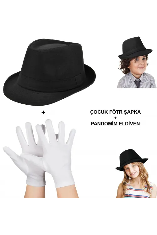Çocuk Sahne Performans Seti – Gösteri Fötr Şapka ve Eldiven
