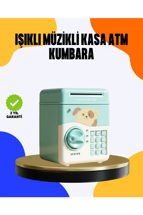 Çocuklar İçin Su Yeşili Atm Kasa Tasarımlı Şifreli Kumbara