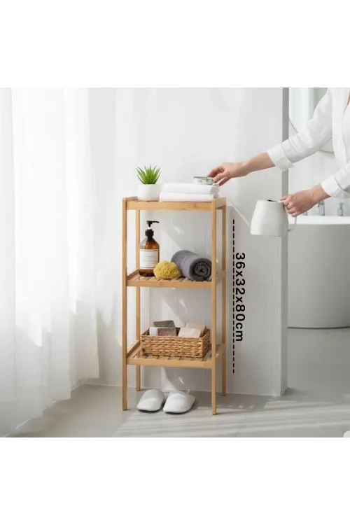 Çok Amaçlı Raf - Organizer 3 Katlı Ahşap - Bambu 36x32x80cm