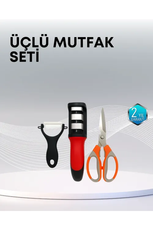 Çok Fonksiyonlu Mutfak Makas Seti – 3 Makas, Bileyici Ve Soyacak Dahil