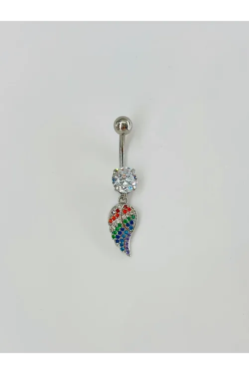 Çok Renkli Melek Kanadı Sallantılı Göbek Piercing - Pg0073