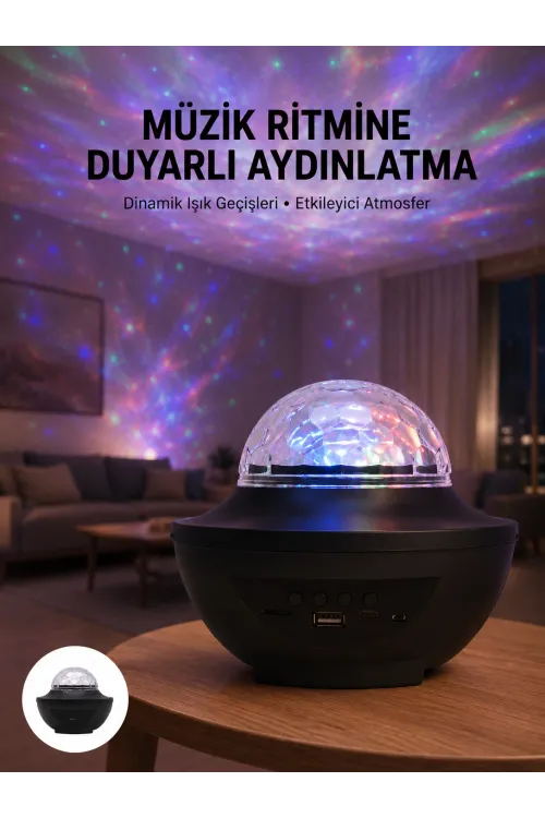Çok Renkli Projektör Lamba Disko Topu Gece Lambası Kablosuz
