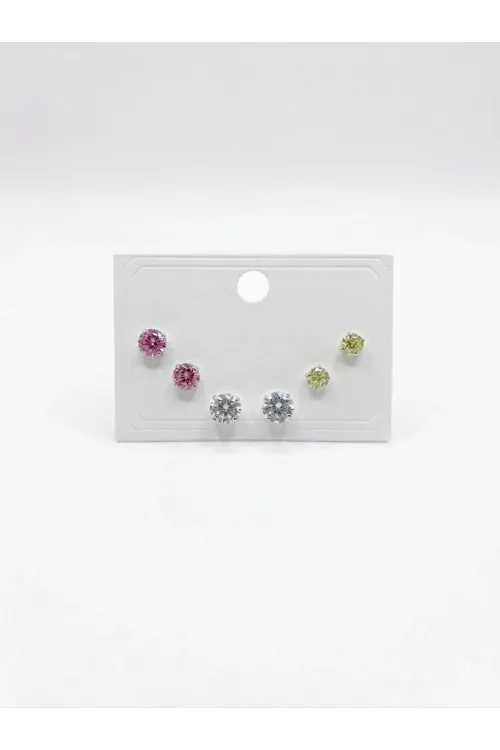 Çok Renkli Tektaş Altılı Küpe - Kp00644