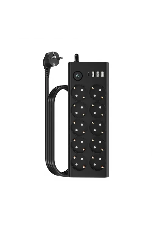Çoklu Priz 10 lu + 3 USB + 1 Type-C 3680W 16A Anahtarlı Akım Korumalı Uzatma Prizi (2 Metre Kablo) FTR14