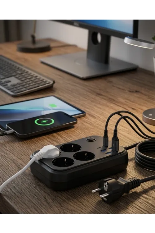 Çoklu Priz Ve Usb Şarj Ünitesi 4 Soket 2 Type C Güvenli Enerji Yönetimi