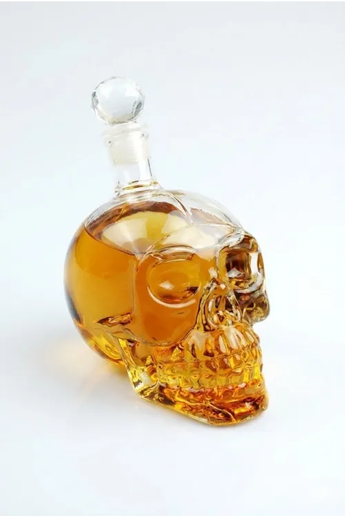 Crystal Head Kuru Kafa Cam Şişe Viski Likör Hediyelik Sürahi (1000 ML)