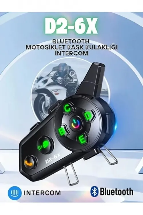 D2-6x 1000m Mesafeli 6 Kanallı İntercom Bluetooth Motosiklet Kask Kulaklığı İntercom Kulaklık