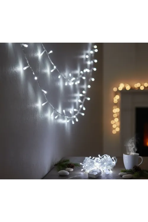 Damla Uçlu Beyaz Işık Şeffaf Kablo  10m 100 Led