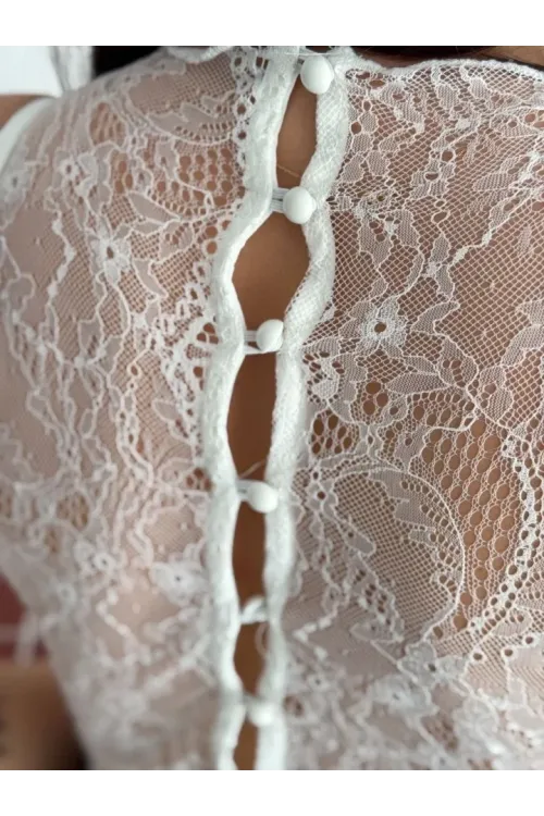 Dantel Detaylı Derin Dekolte Body Şık Kolsuz Yazlık Bodysuit - Beyaz