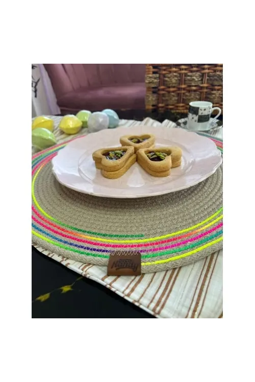 DecoHandy 39cm Neon Renkli Şeritli Jüt Örme Supla Amerikan Servis