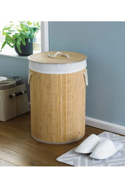 DecoHandy Yuvarlak Bambu Kirli Sepeti