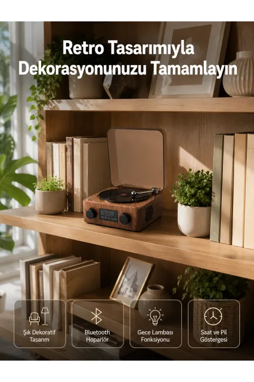 Dekoratif Gece Işıklı Bluetooth Hoparlör – Saatli Tasarım Yeni Nesil
