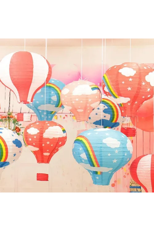 Dekoratif Renkli Kağıt Dilek Feneri Balonu Renkli Uçan Balon