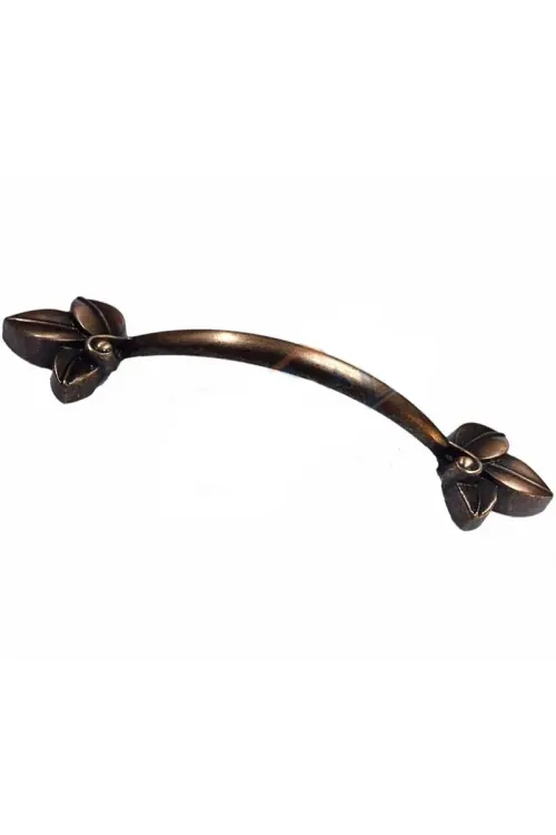 Dekoratif Zamak Yaprak Kulp - 96mm, Eskitme, 1 Adet