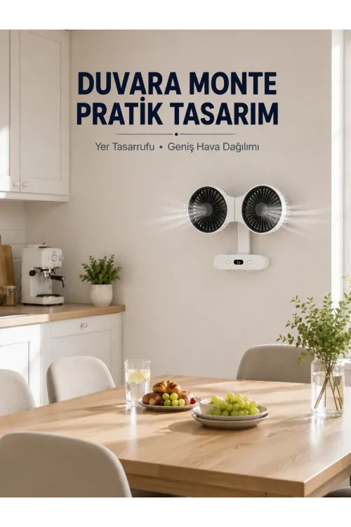 Dijital Göstergeli Çift Fan Başlıklı Masa Vantilatörü
