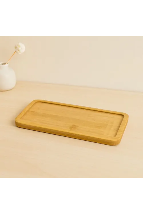 Dikdörtgen Ahşap Bambu Yağdanlık Altlık 20x10 cm