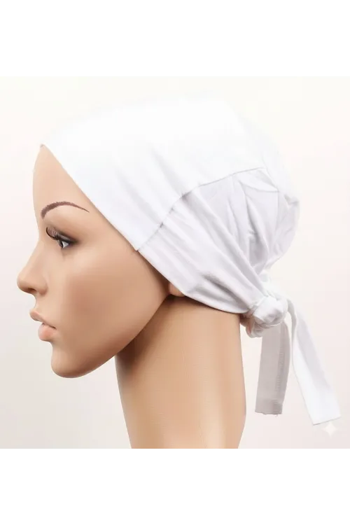 Dikişsiz Bağlamalı Tesettür Bone - Bağlamalı Bandana Beyaz