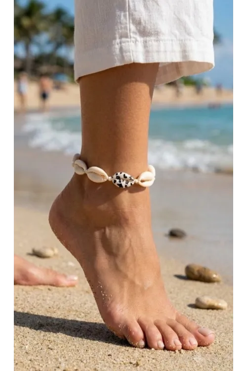 Doğal Kauri Kabuğu Asansörlü Model Halhal